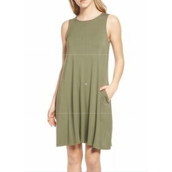 Caslon Dresses & Skirts - Caslon Womens Swing Dress XS Green Tank Sleeveless Round Neck Pockets NWT